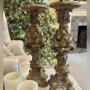 Horchow Candle Holder Pedestals, Pair